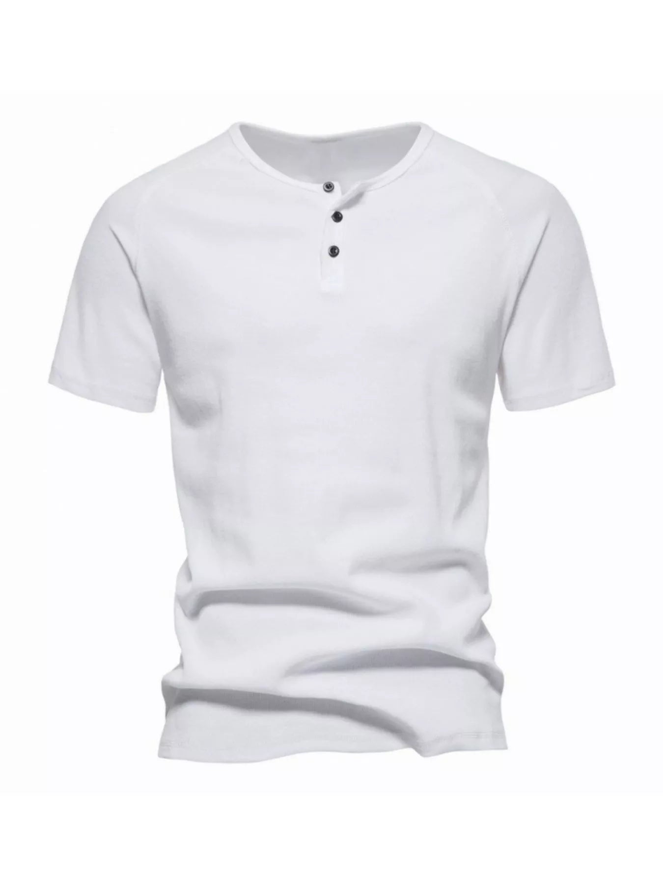 NEWYORKLISTED ATLAS MEN'S COLLECTION: White t-shirt with buttons on a white background
