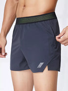 NEWYORKLISTED ATLAS MEN's COLLECTION: Navy athletic shorts with a black waistband on a white background