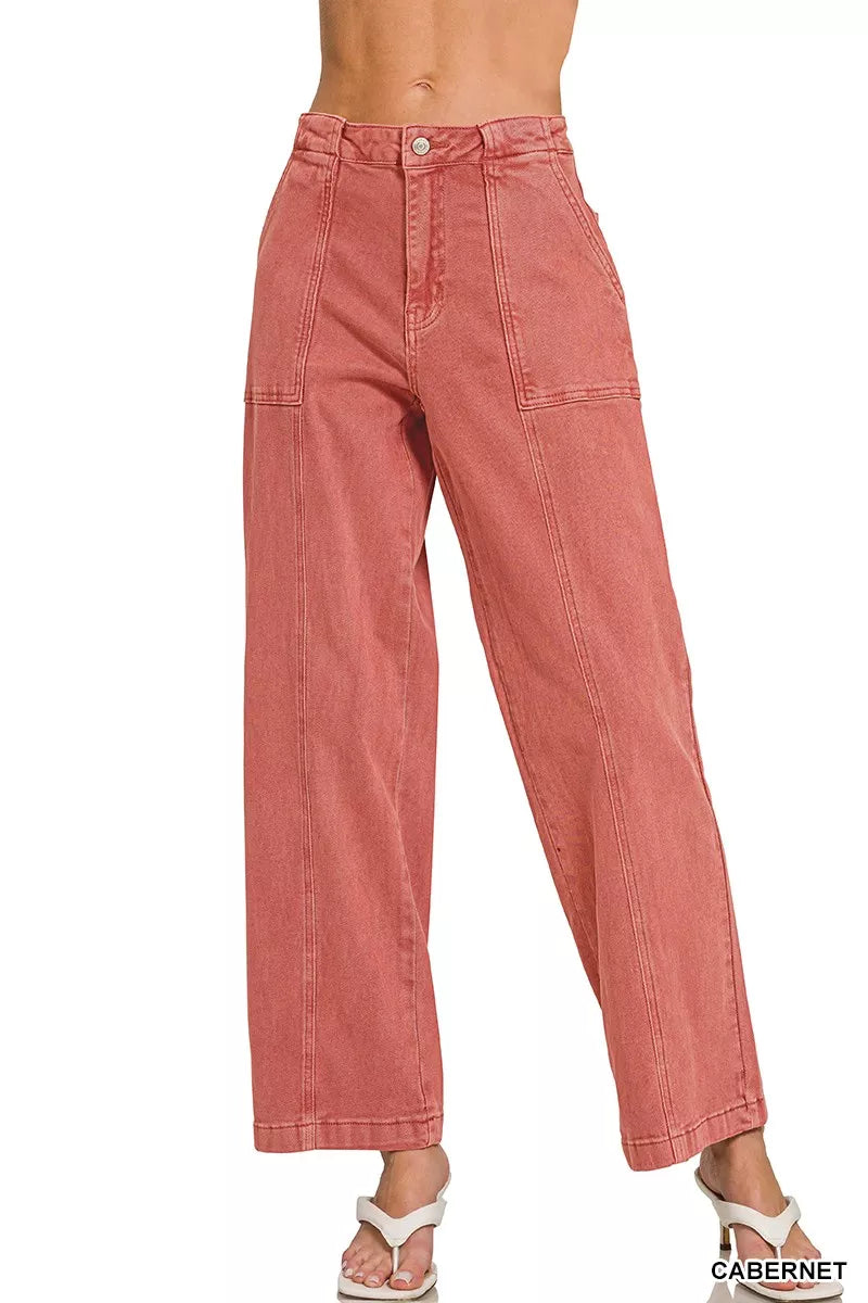 NEWYORKLISTED Style Collection: Pink jeans worn by a person on a white background