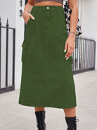 Slit Buttoned Denim Skirt with Pockets - NEWYORKLISTED