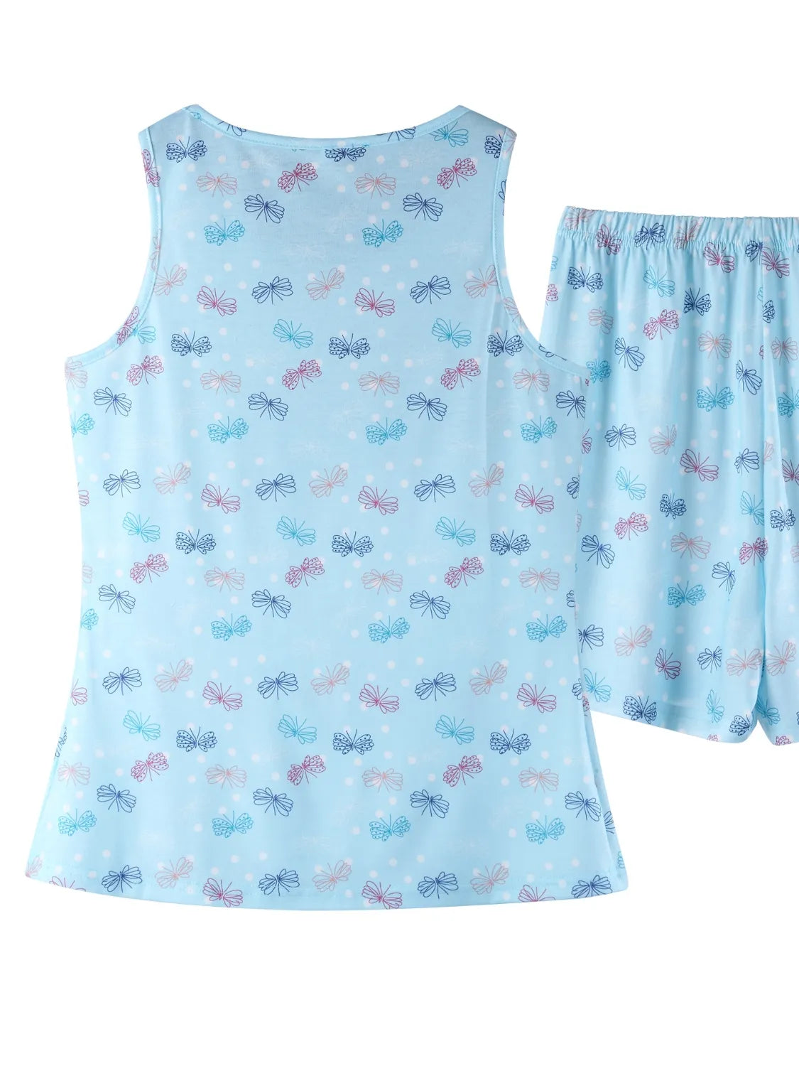NEWYORKLISTED Intimate Apparel: Light blue tank top and shorts set with bow pattern on a white background