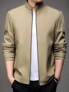 Men’s size zip-up long sleeve jacket in beige — NEWYORKLISTED ATLAS MEN’S COLLECTION.