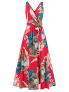 Slit Tied Printed Surplice Dress - NEWYORKLISTED