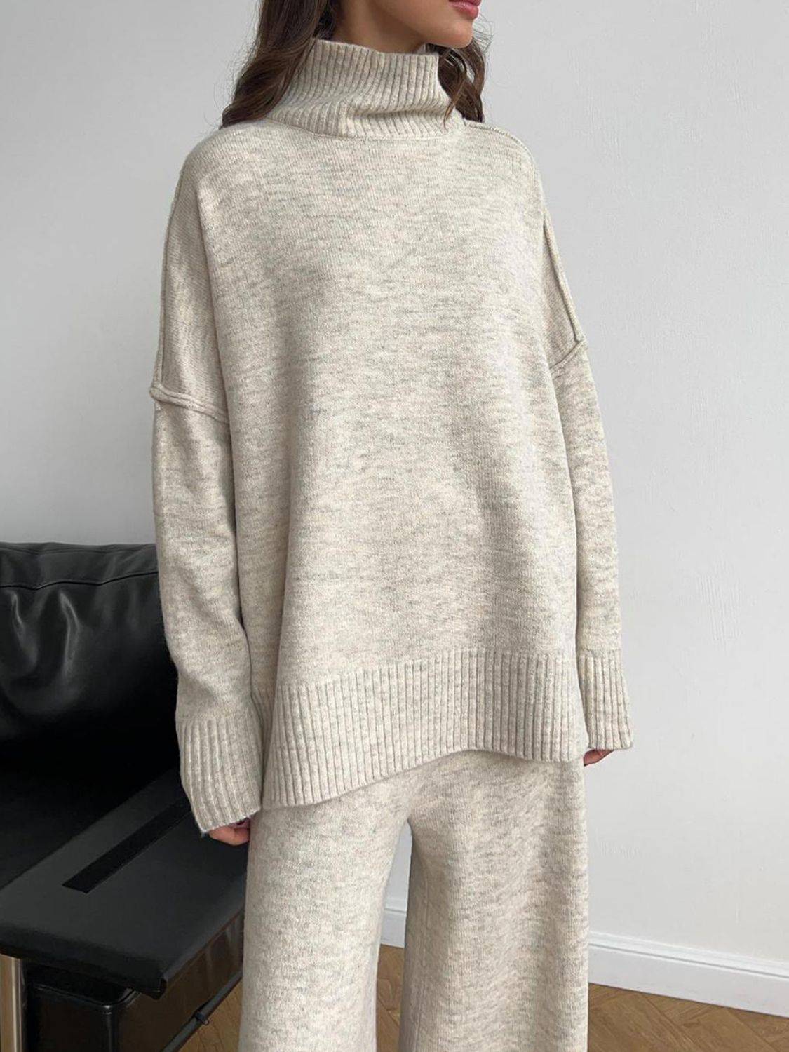 NEWYORKLISTED STYLE COLLECTION: Turtleneck Long Sleeve Top and Pants Sweater Set - NEWYORKLISTED