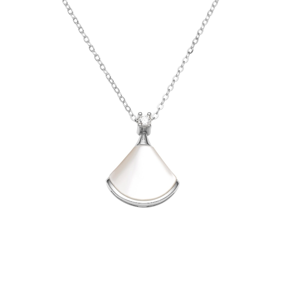 NYLD Glamour By NEWYORKLISTED: Silver necklace with a teardrop-shaped pendant on a white background