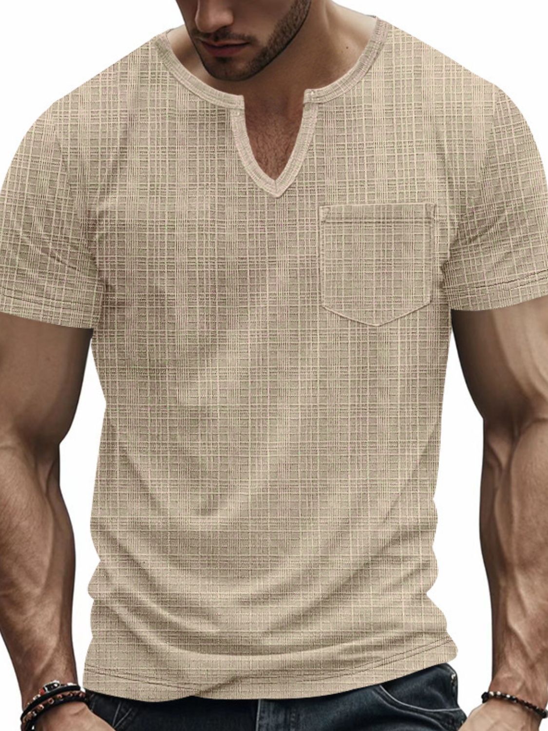 NEWYORKLISTED ATLAS MEN’S COLLECTION: Men's Full Size Notched Short Sleeve T-Shirt  in Khaki 