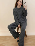 NEWYORKLISTED STYLE COLLECTION: Pocketed Round Neck Button Up Cardigan and Pants Sweater Set - NEWYORKLISTED