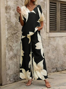 NEWYORKLISTED STYLE COLLECTION: Printed V-Neck Top and Pants Set