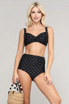 NEWYORKLISTED High Rise Two Piece Black and White Polka Dot Bikini Set 