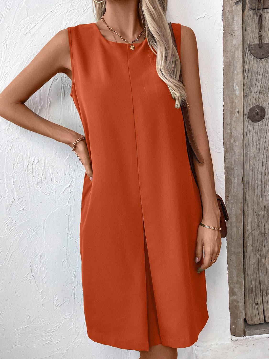 NYLD Pocketed Round Neck Sleeveless Mini Dress - NEWYORKLISTED