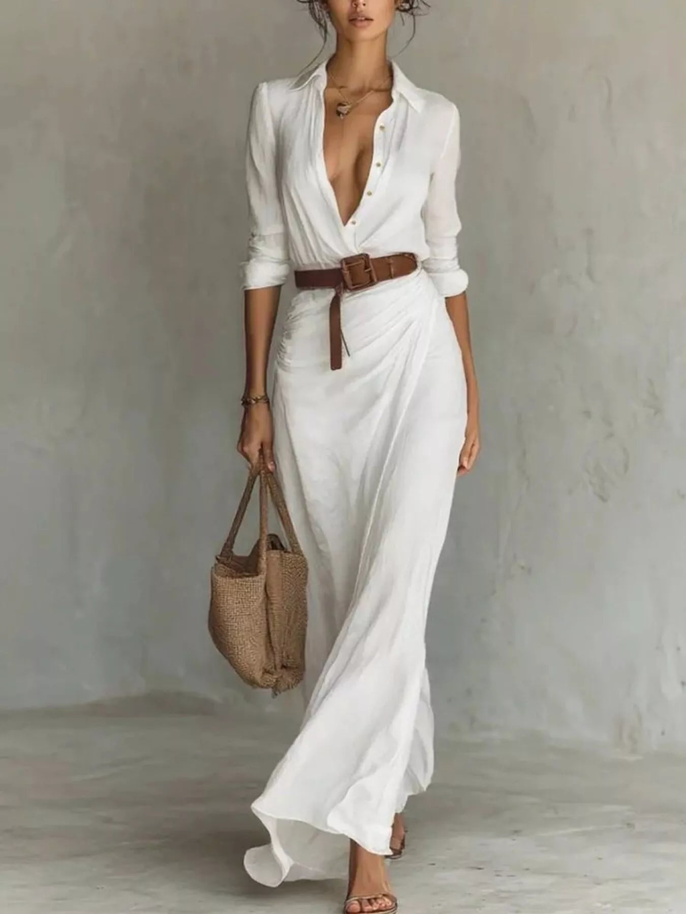 ruched long sleeve maxi dress in white NEWYORKLISTED STYLE COLLECTION