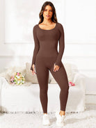 Scoop Neck Long Sleeve Active Jumpsuit - NEWYORKLISTED