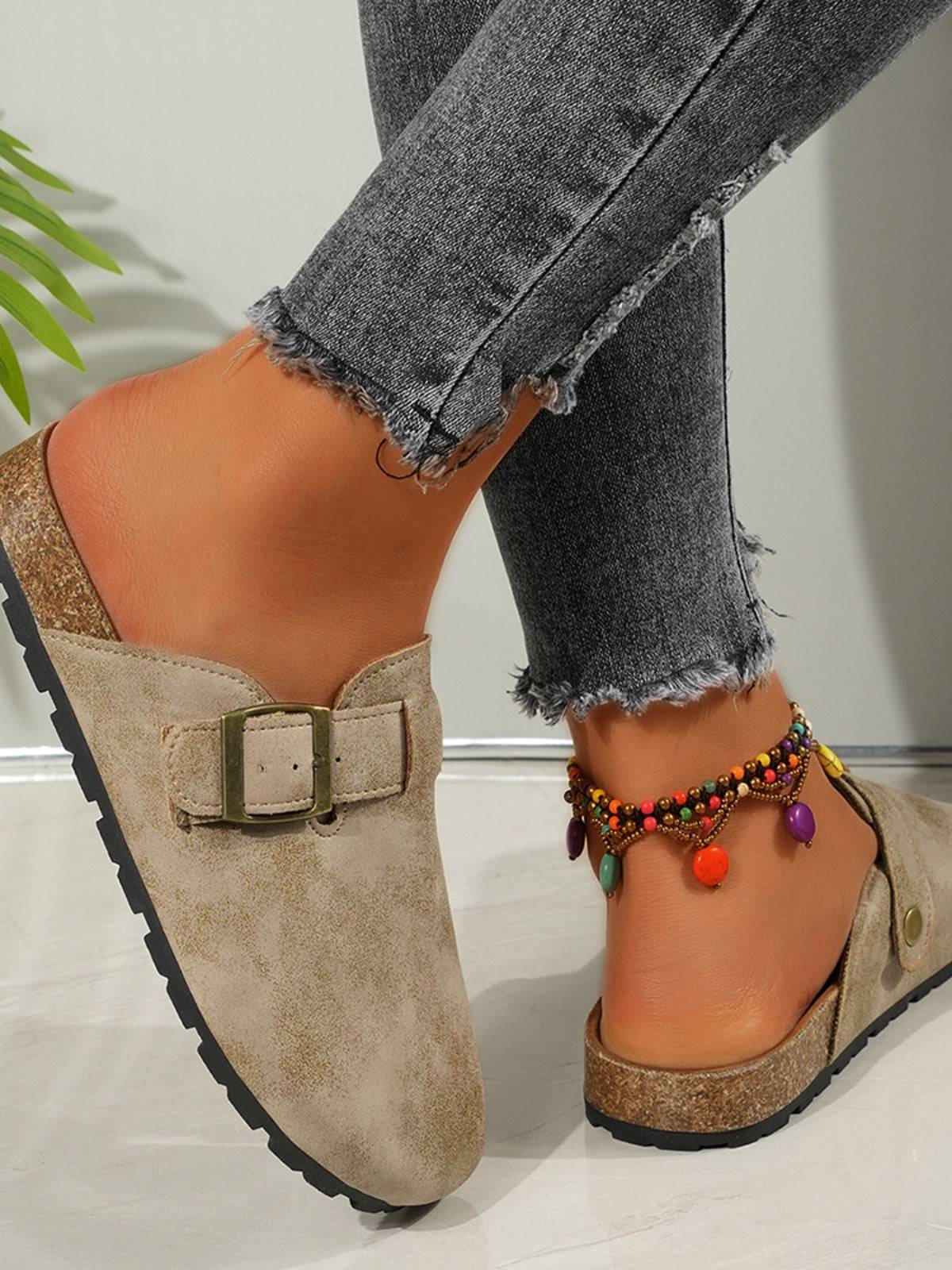 Round Toe Buckle Slip-Ons - NEWYORKLISTED