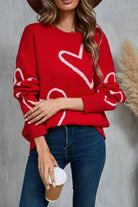 NEWYORKLISTED STYLE COLLECTION: Heart Dropped Shoulder Long Sleeve Sweater - NEWYORKLISTED