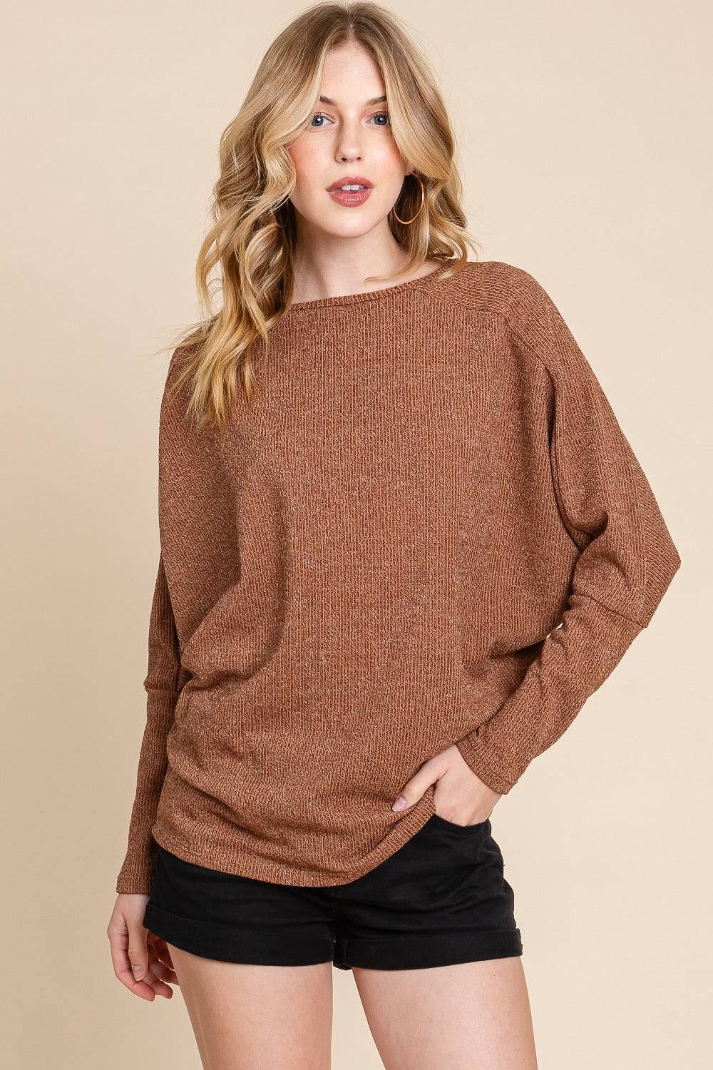 NEWYORKLISTED STYLE COLLECTION: Drop Shoulder Long Sleeve Knit Top - NEWYORKLISTED