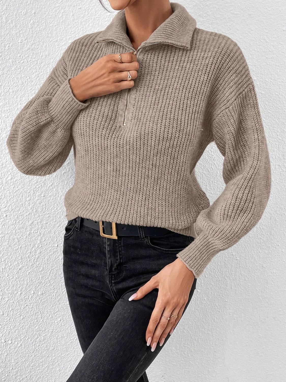 Honey Half Zip Dropped Shoulder Sweater - NEWYORKLISTED