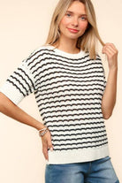 NEWYORKLISTED STYLE COLLECTION:  Striped Round Neck Half Sleeve Knit Top - NEWYORKLISTED