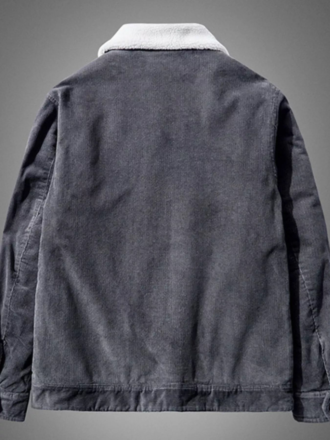 NEWYORKLISTED ATLAS MEN'S COLLECTION: Dark denim jacket with white fleece lining on a gray background