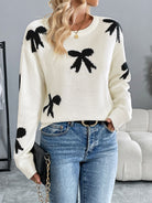 NEWYORKLISTED STYLE COLLECTION: Bow Graphic Round Neck Long Sleeve Sweater