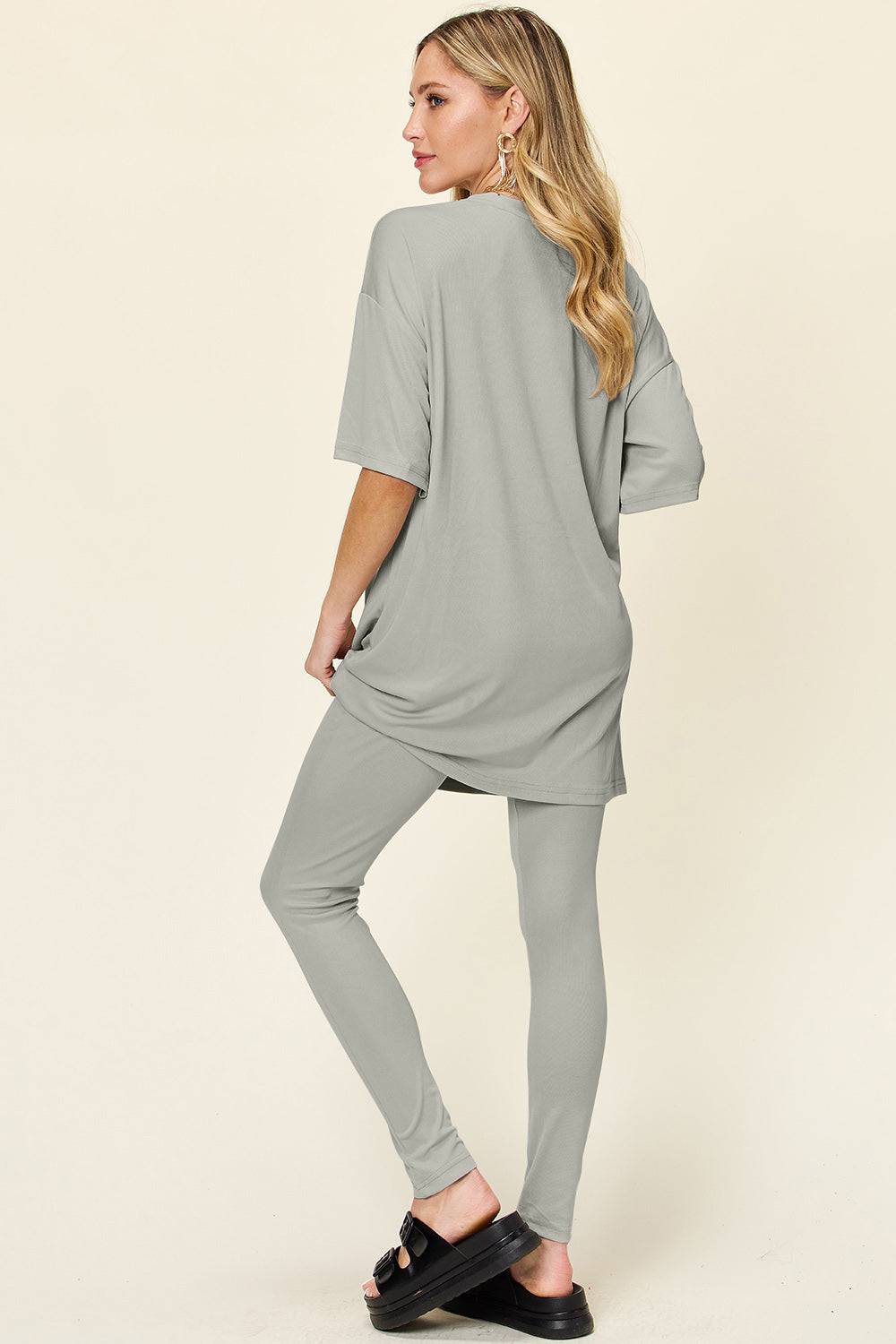 NEWYORKLISTED STYLE COLLECTION:  Round Neck Dropped Shoulder T-Shirt and Leggings Set - NEWYORKLISTED