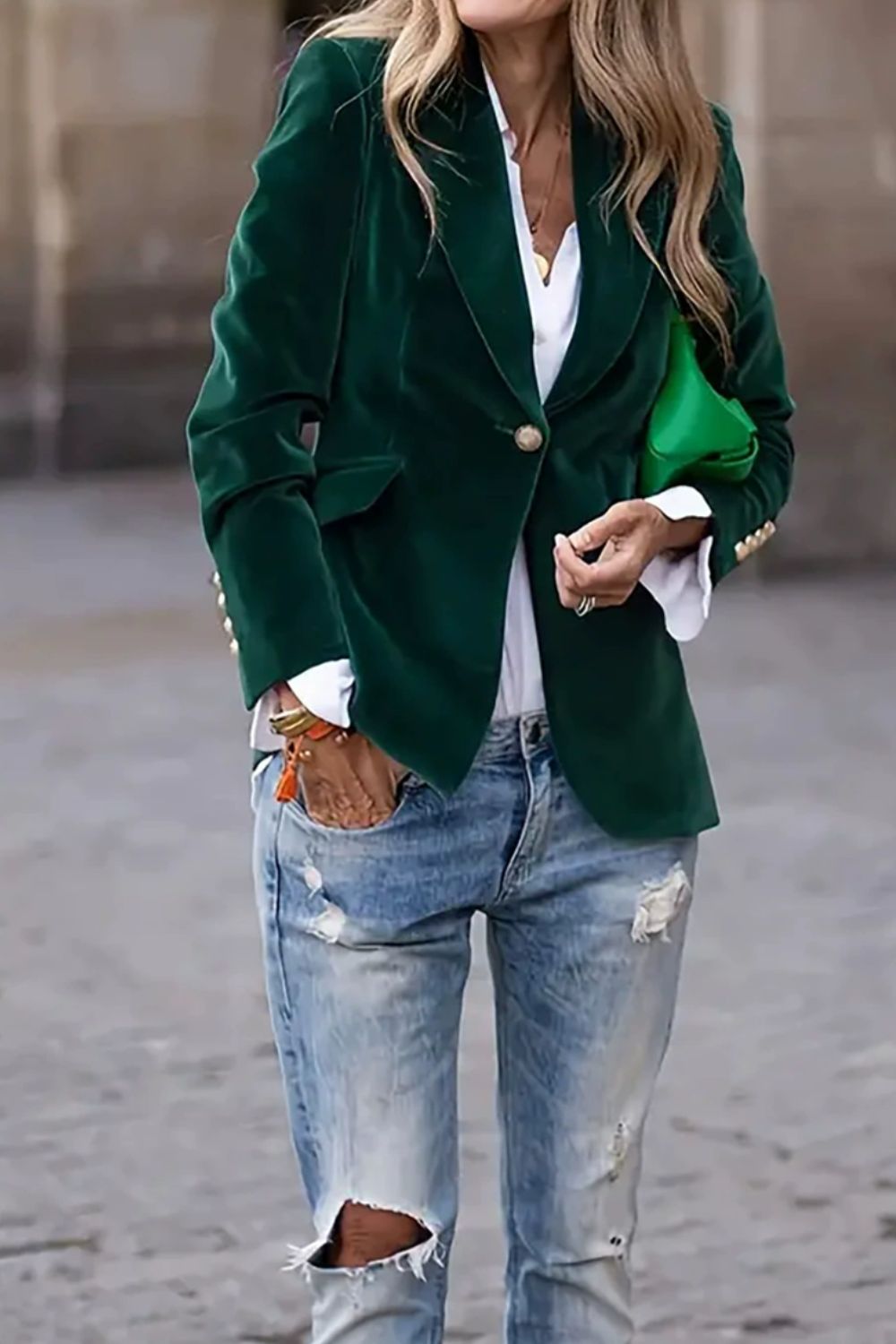 Lapel Collar One Button Blazer - NEWYORKLISTED