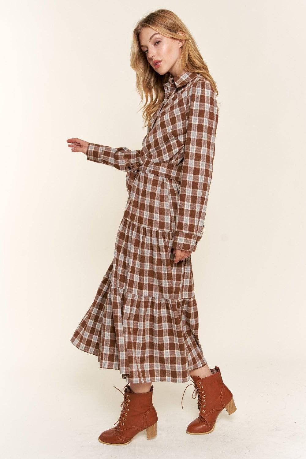 NEWYORKLISTED STYLE COLLECTION: Plaid Tiered Midi Shirt Dress - NEWYORKLISTED