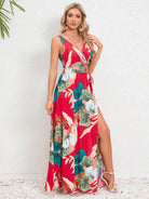Slit Tied Printed Surplice Dress - NEWYORKLISTED