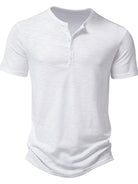 NEWYORKLISTED ATLAS MEN'S COLLECTION: White short-sleeve button-up shirt on a white background