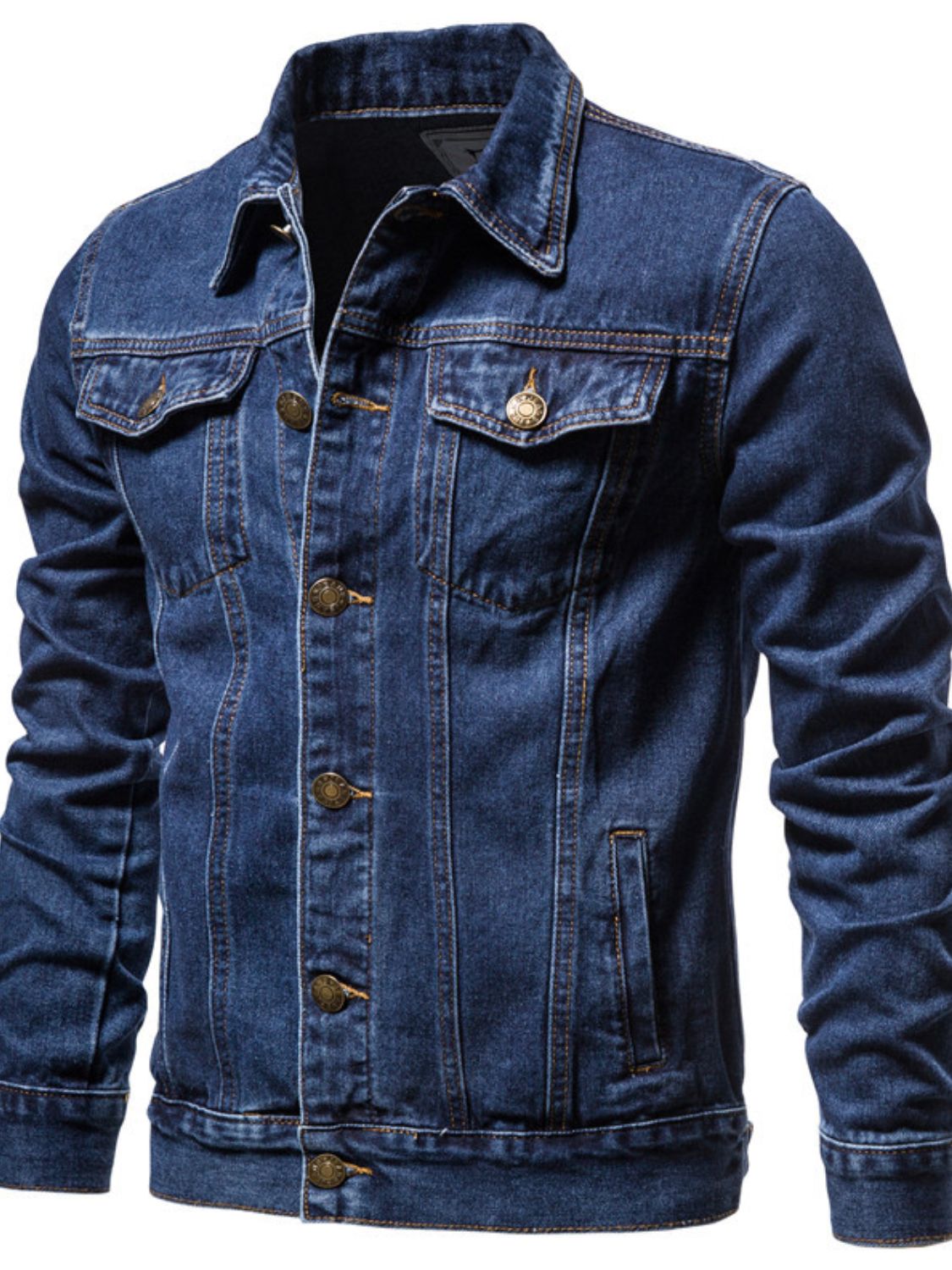 NEWYORKLISTED ATLAS MEN"S COLLECTION Long Sleeve Denim Jacket - Dark Blue 