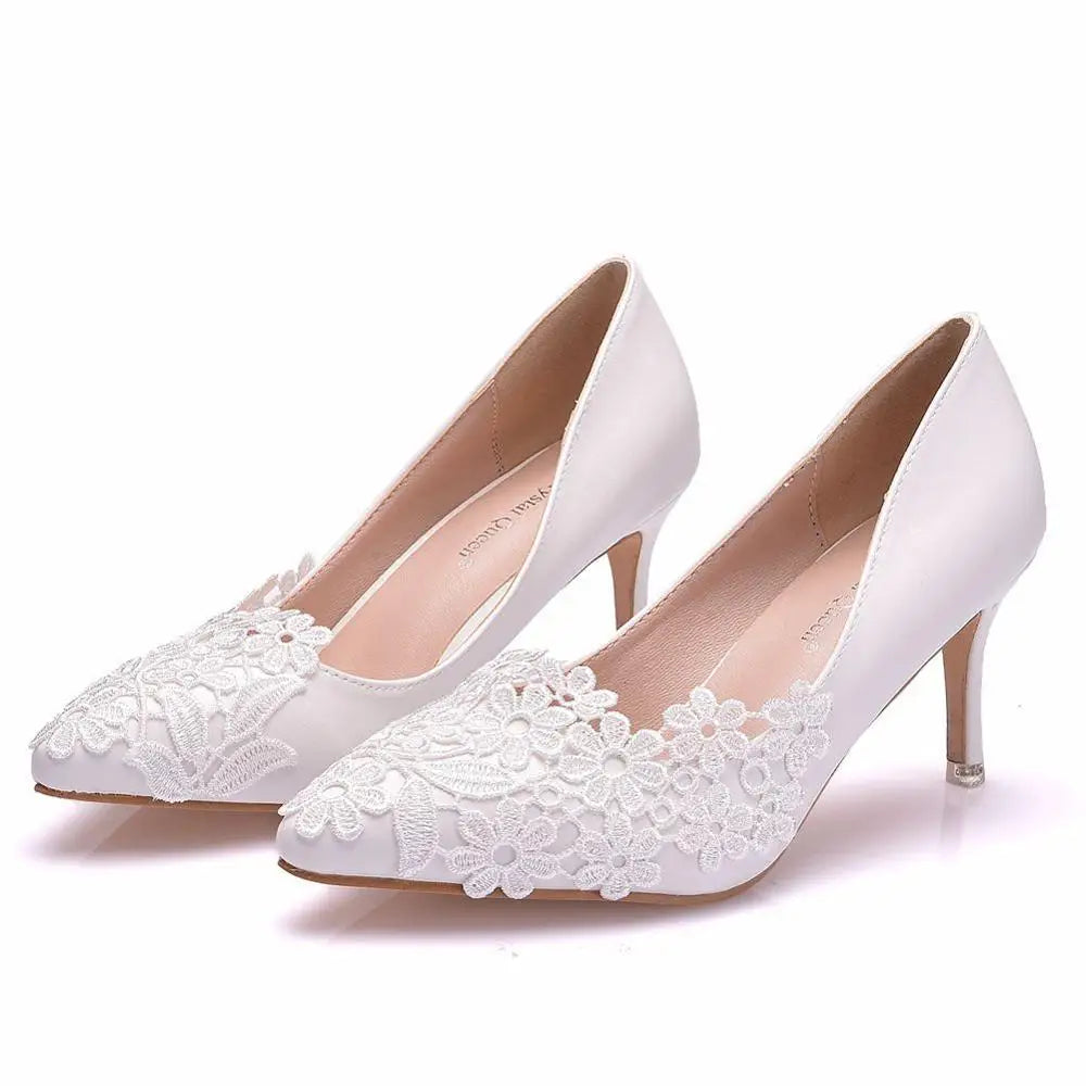 White Lace High Heels Wedding Shoes Bride Party Shoes Women Pumps  Paltform Ladies Sandals Bridal Shoes Ankle Strap Wedges - NEWYORKLISTED