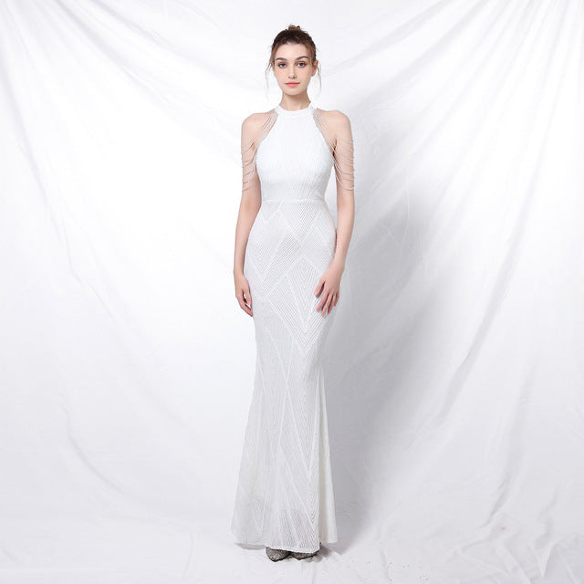 Backless Lace Evening Dress Women Party Long Wear Sequin Fishtail Silk Sexy Dresses Gowns for Women Evening Dresses Elegant - NEWYORKLISTED