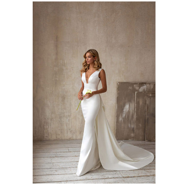 Satin Wedding Dresses Simple Sleeveless With Detachable Tail Mermaid - NEWYORKLISTED