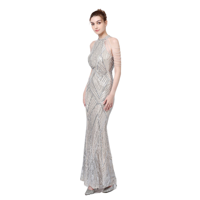 Backless Lace Evening Dress Women Party Long Wear Sequin Fishtail Silk Sexy Dresses Gowns for Women Evening Dresses Elegant - NEWYORKLISTED