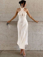 Women's Clothes Ladies Evening Slip Dresses Women New Sexy Night Club Party Cutout Casual Silky Midi a Neck Wrap Dress - NEWYORKLISTED