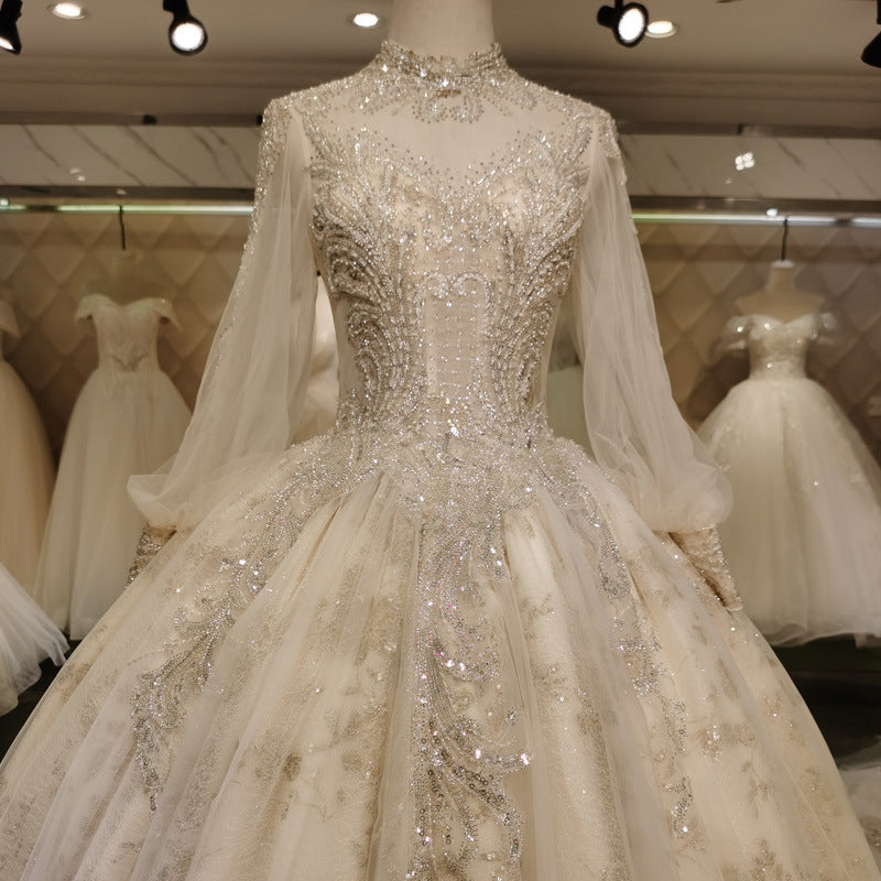 NEWYORKLISTED ELEGANT BRIDE COLLECTION: Regal Long-Sleeve Ball Gown Wedding Dress with Illusion Neckline &amp; Long Train - NEWYORKLISTED