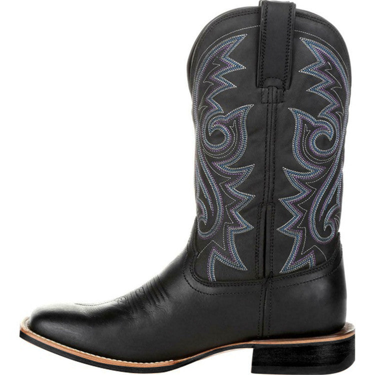 PDEP Western Ankle Boots for Men High Barrel Embroidery Leather Boots Cowboy Mens Long Boots - NEWYORKLISTED