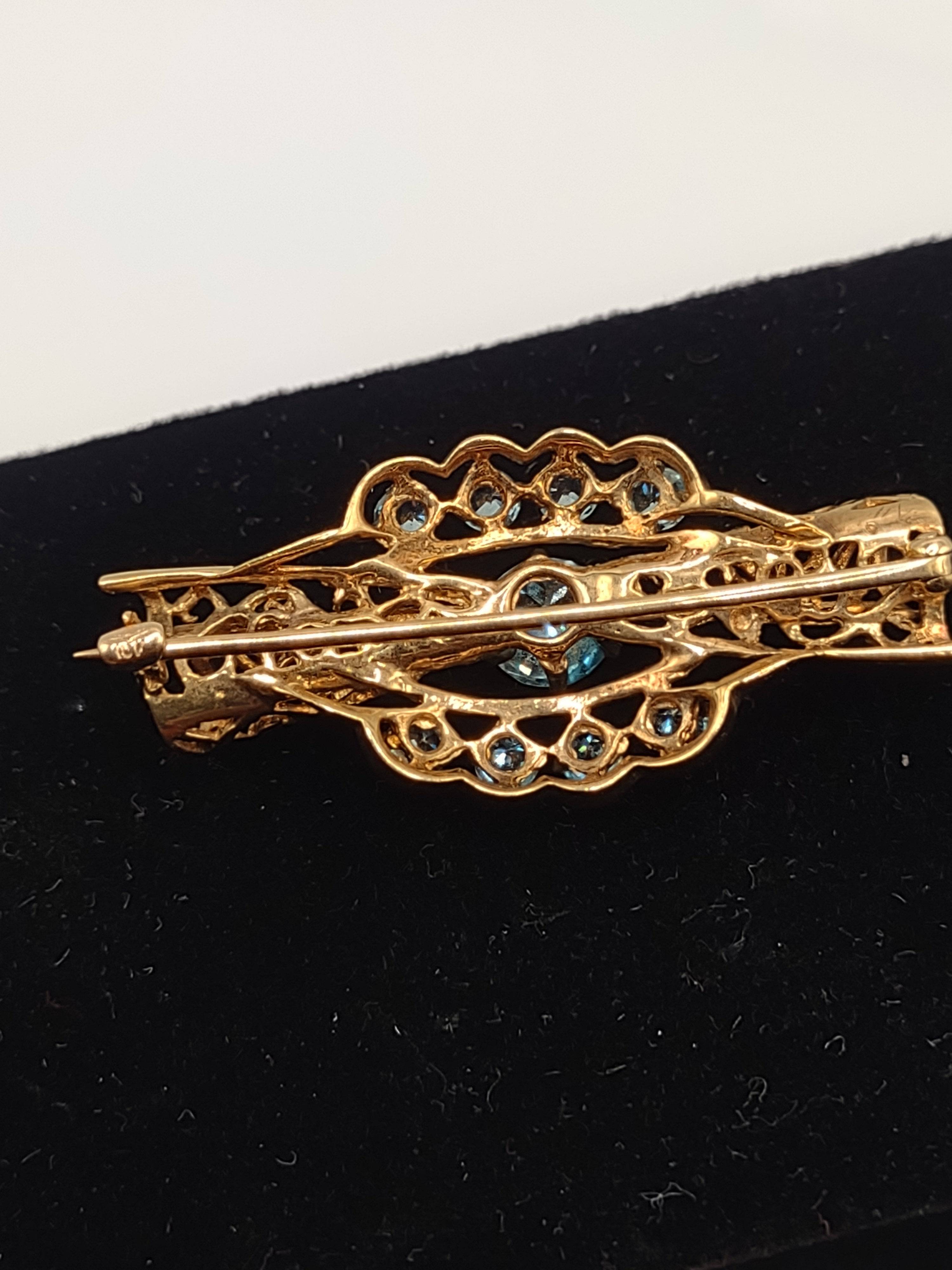 NEWYORKLISTED Vintage Jewelry Collection - Late 1920s Aquamarine Candy Delight 10K Gold Brooch - NEWYORKLISTED