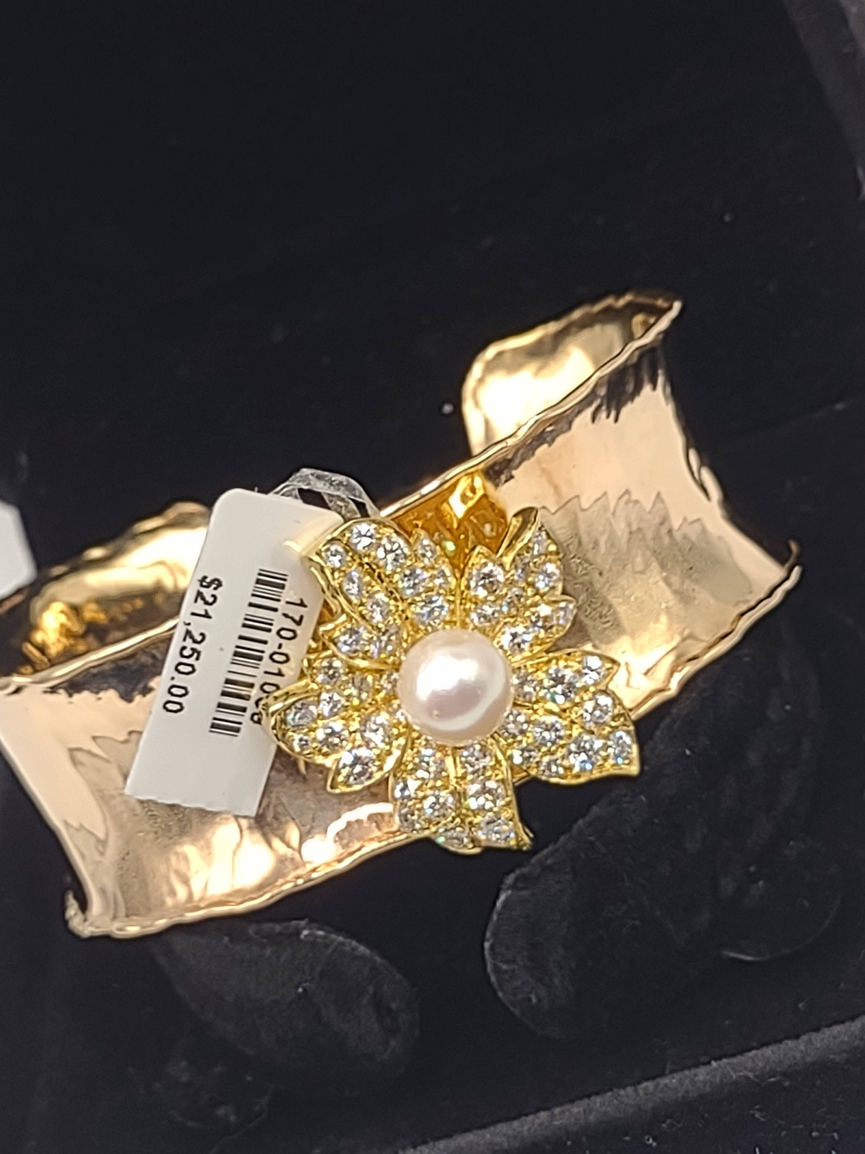 NEWYORKLISTED Vintage Jewelry Collection: The 18K Diamond &amp; Pearl Sunshine Cuff Bracelet – A Radiant Masterpiece - NEWYORKLISTED