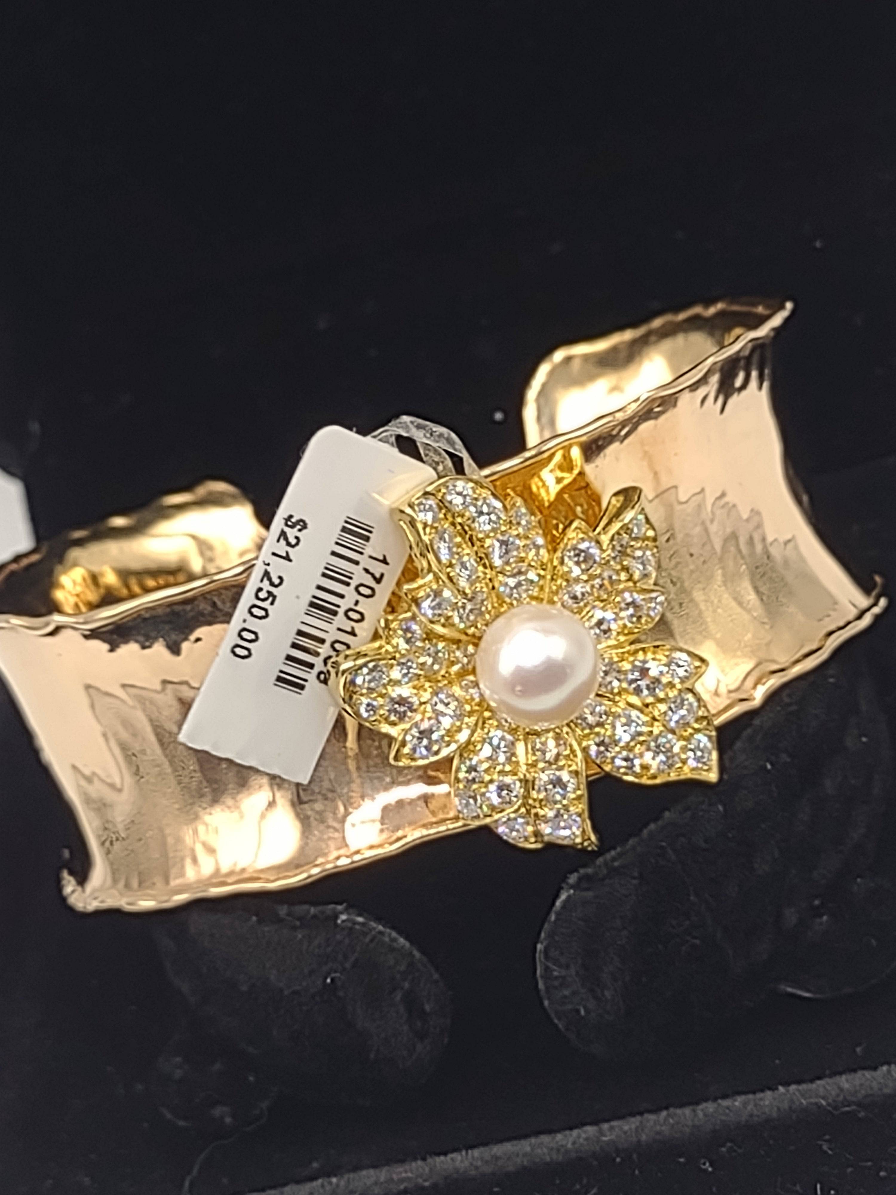 NEWYORKLISTED Vintage Jewelry Collection: The 18K Diamond &amp; Pearl Sunshine Cuff Bracelet – A Radiant Masterpiece - NEWYORKLISTED