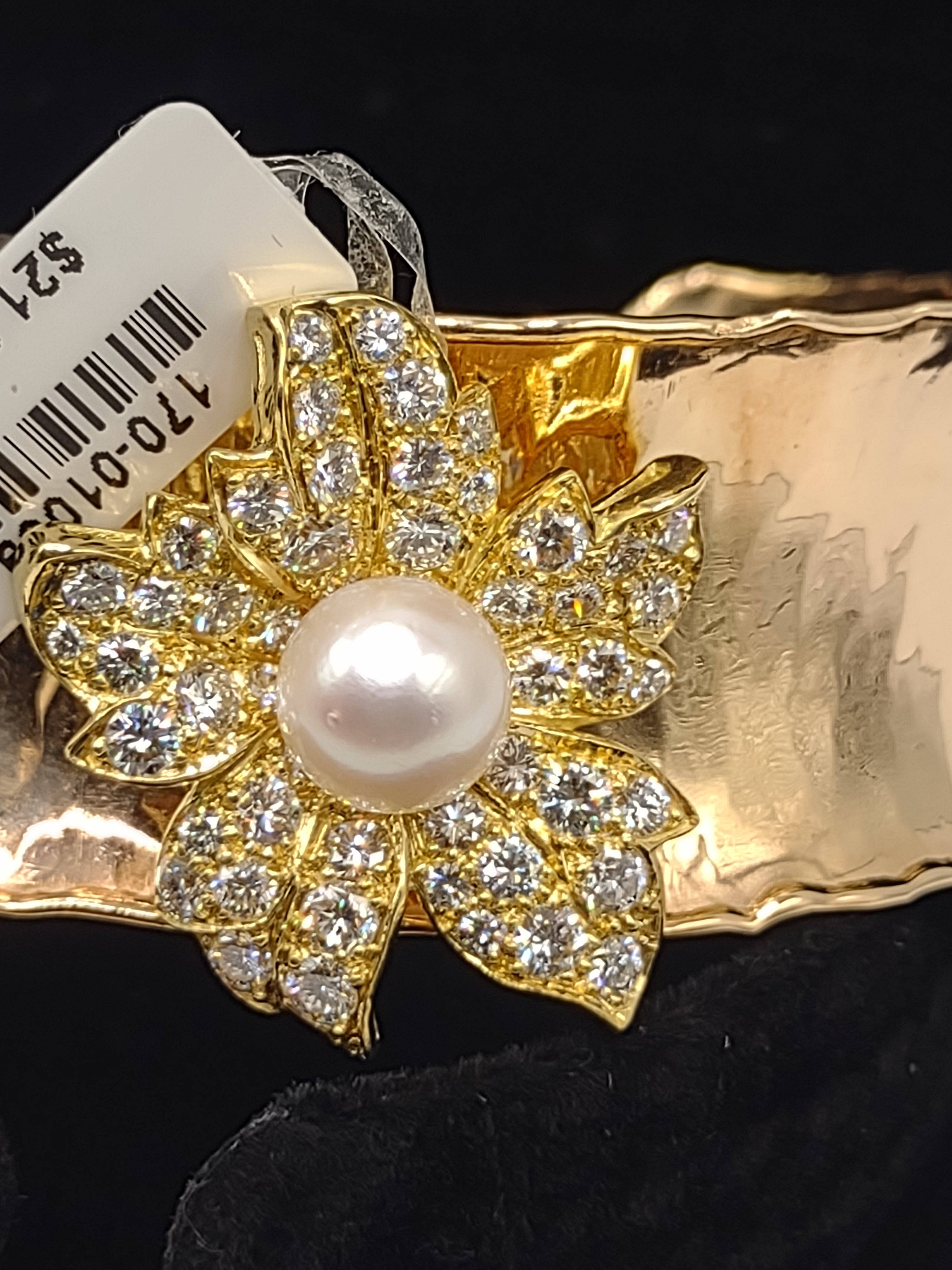 NEWYORKLISTED Vintage Jewelry Collection: The 18K Diamond &amp; Pearl Sunshine Cuff Bracelet – A Radiant Masterpiece - NEWYORKLISTED