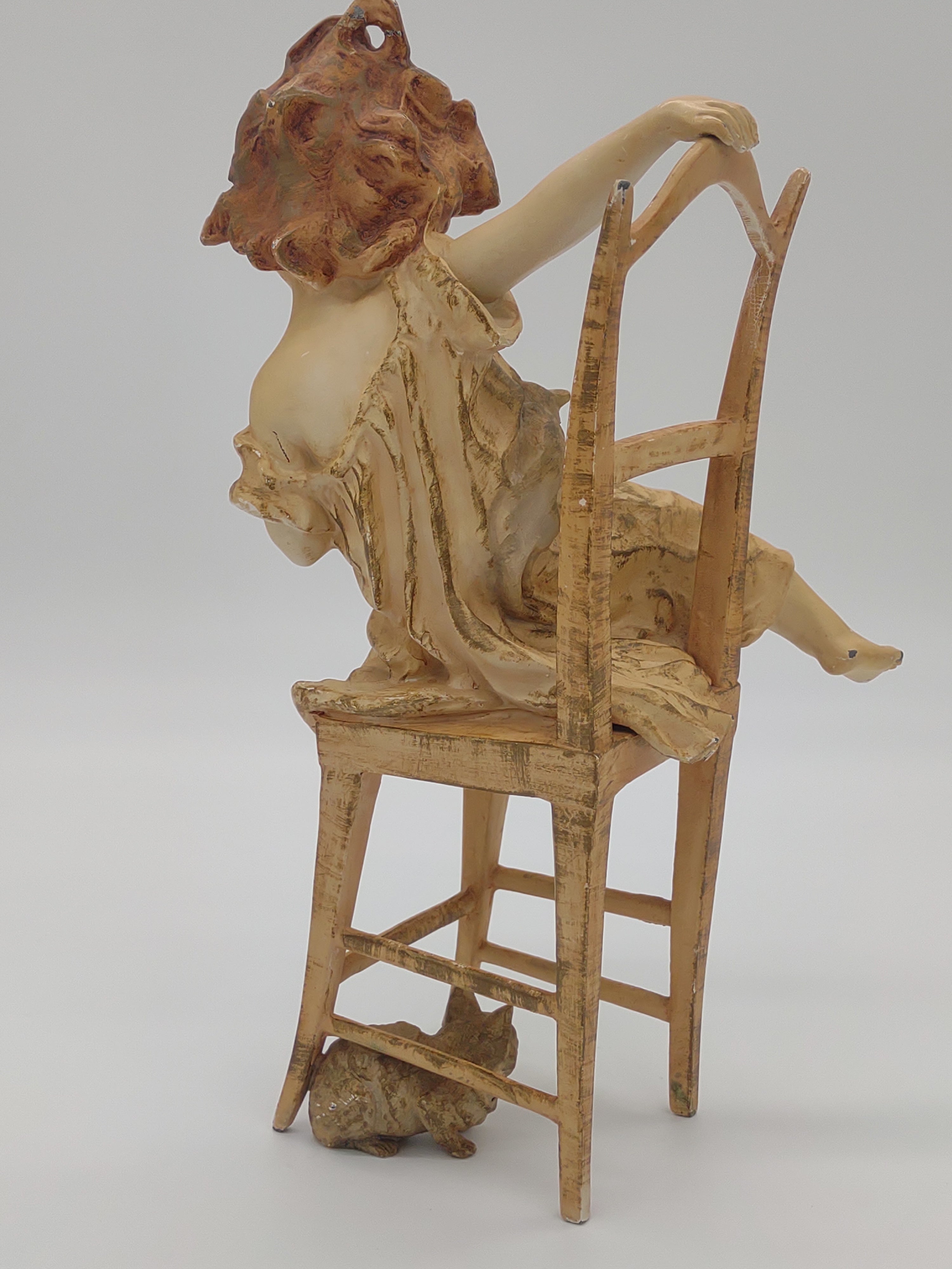 NEWYORKLISTED UNIQUE FINDS COLLECTION: Vintage Juan Clara Figurine: Girl on Chair with Cats – Rare and Original Artwork - NEWYORKLISTED