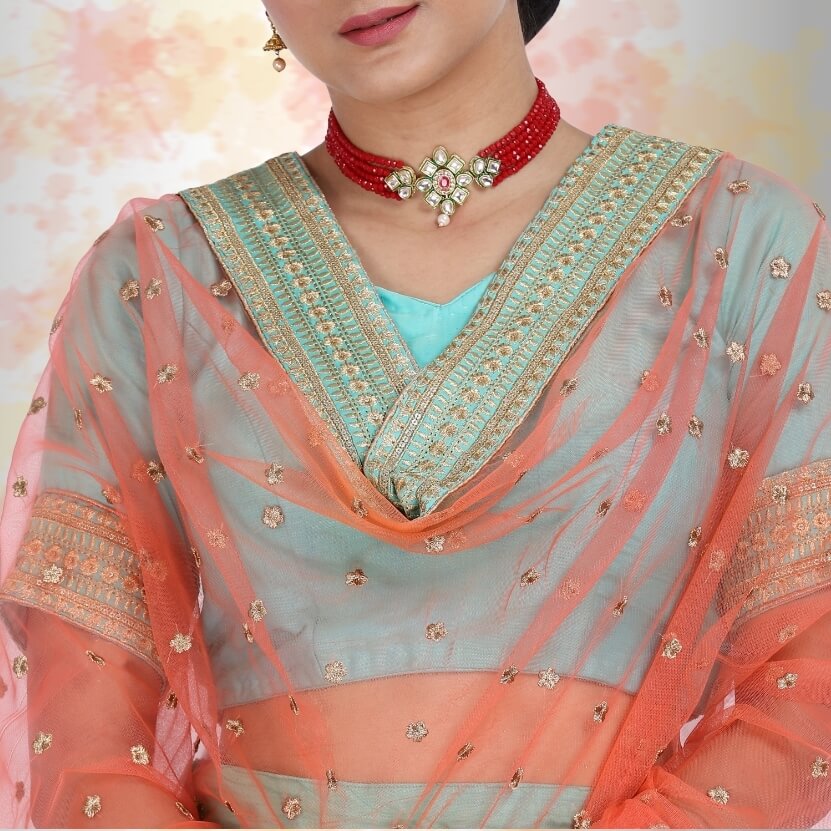 Raw Silk Lehenga Choli - Blue - NEWYORKLISTED