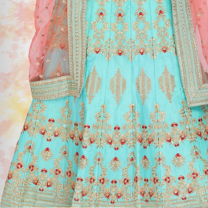 Raw Silk Lehenga Choli - Blue - NEWYORKLISTED