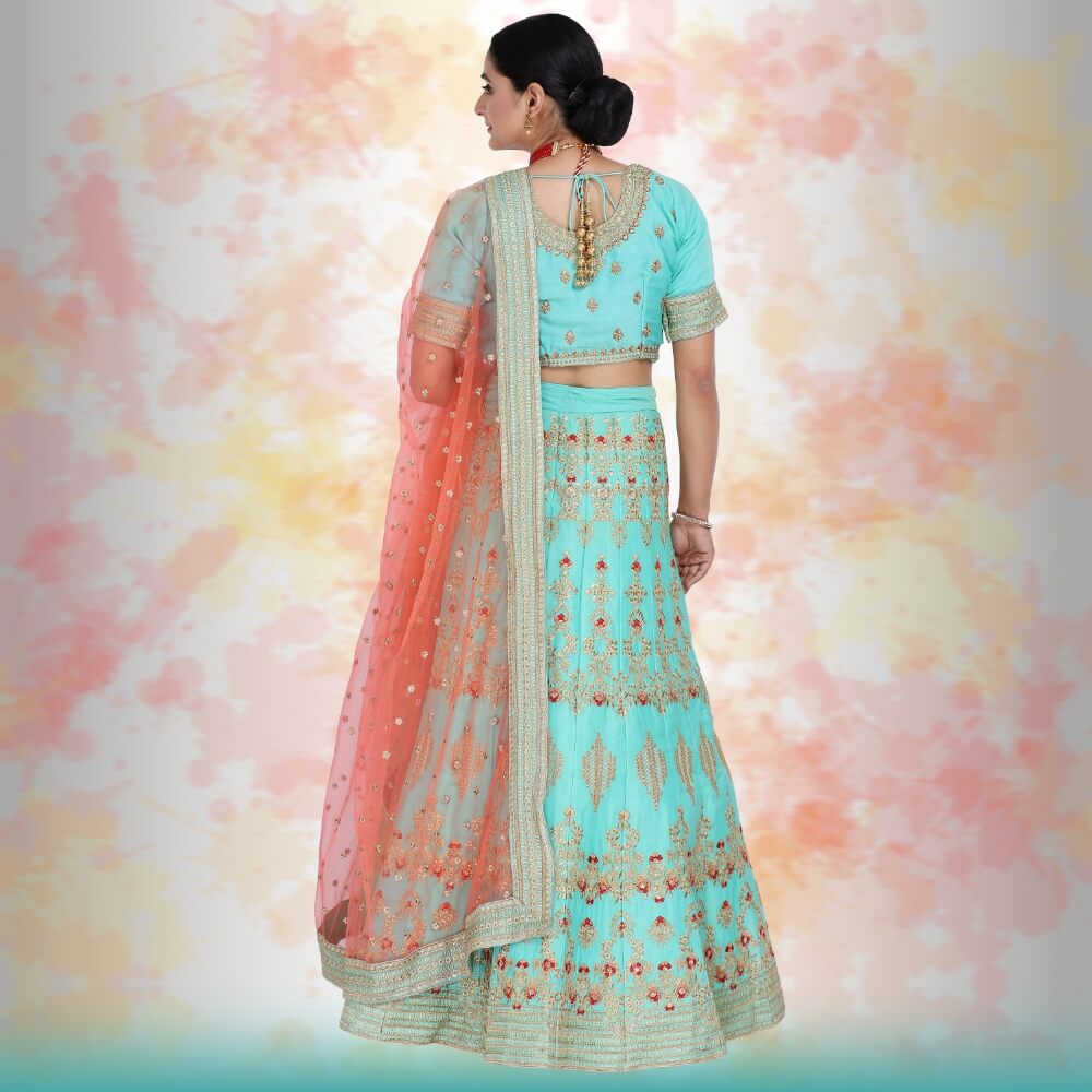 Raw Silk Lehenga Choli - Blue - NEWYORKLISTED