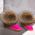 G&Zaco Luxury Winter Snow Boots Women Natural Real Fox Fur Boots Waterproof Genuine Suede Leather Boots Black Flat Short Boot - NEWYORKLISTED