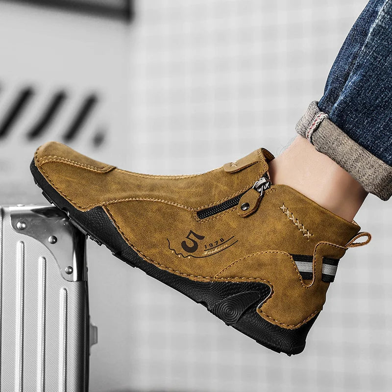 Winter New Chelsea Men's Boots Suede Ankle Boot British Style Leather Boots Men Fashion Boots Soft Sole Round Head Wedding Boots - NEWYORKLISTED