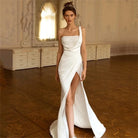 Satin Elegant Wedding Dresses Square Collar One-Shoulder Bridal Gowns Sexy Backless Side Slit Wedding Dress Vestidos De Novia - NEWYORKLISTED