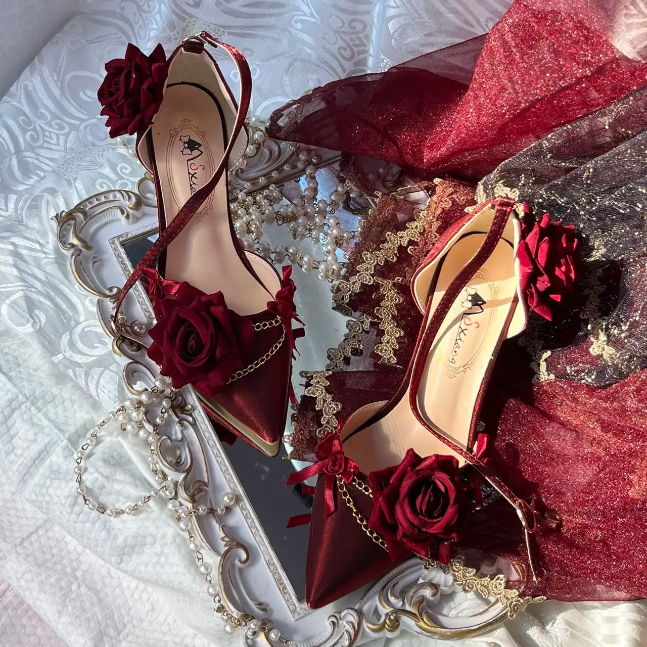 Black Red Gothic Lolita Shoe Wedding Lolita High Heels for Ladies Rose Pointed Toe Dress Shoes for Womenluxury Shoes Sss Grade - NEWYORKLISTED