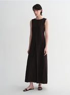 Mulberry Silk Sleeveless Round Neck Oblique Pleated A-Line White Dress - NEWYORKLISTED