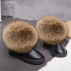 G&Zaco Luxury Winter Snow Boots Women Natural Real Fox Fur Boots Waterproof Genuine Suede Leather Boots Black Flat Short Boot - NEWYORKLISTED